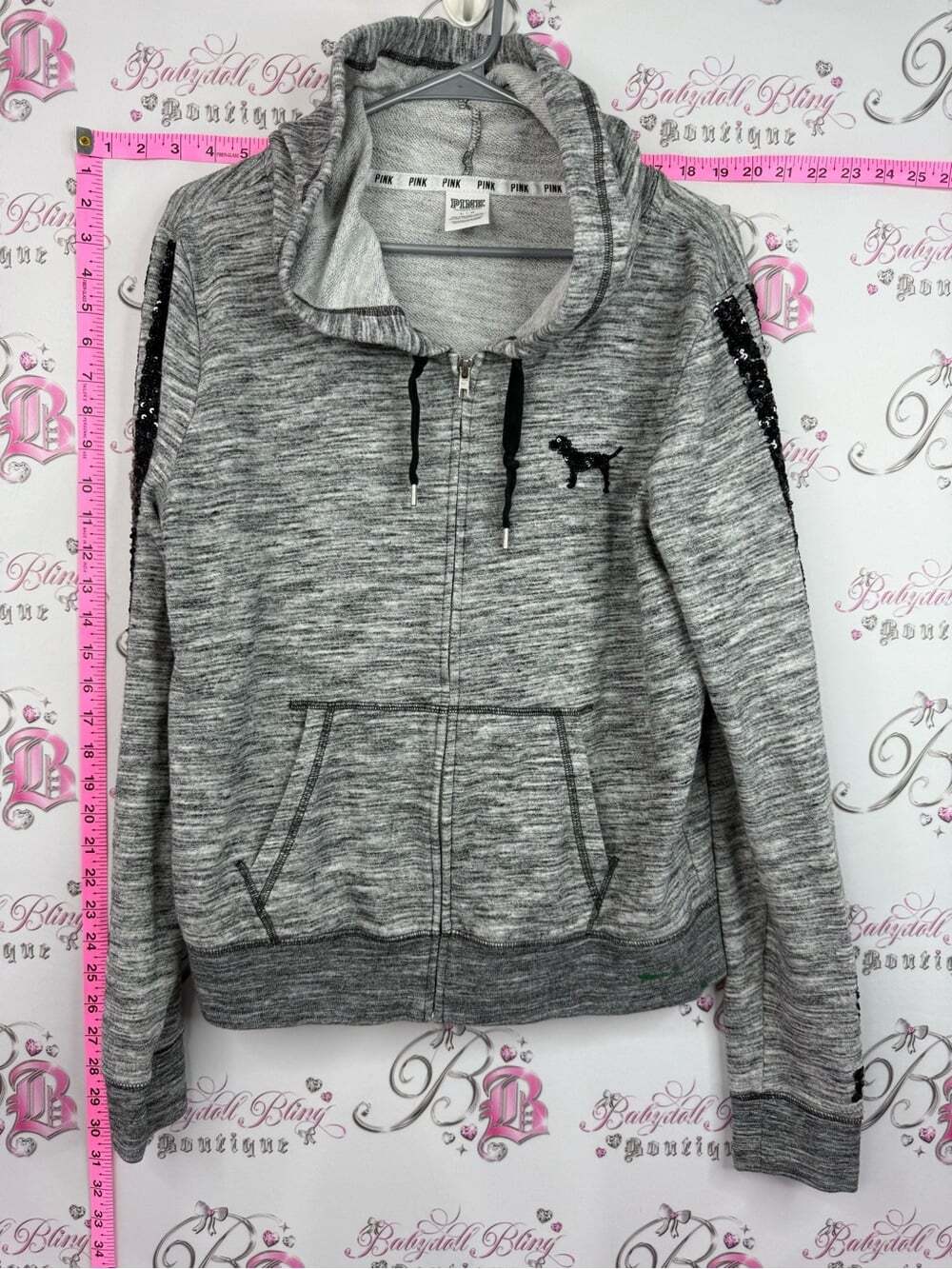 PINK Victoria secret sequins sweater Marled Sequin-Trim Zip Hoodie 2014